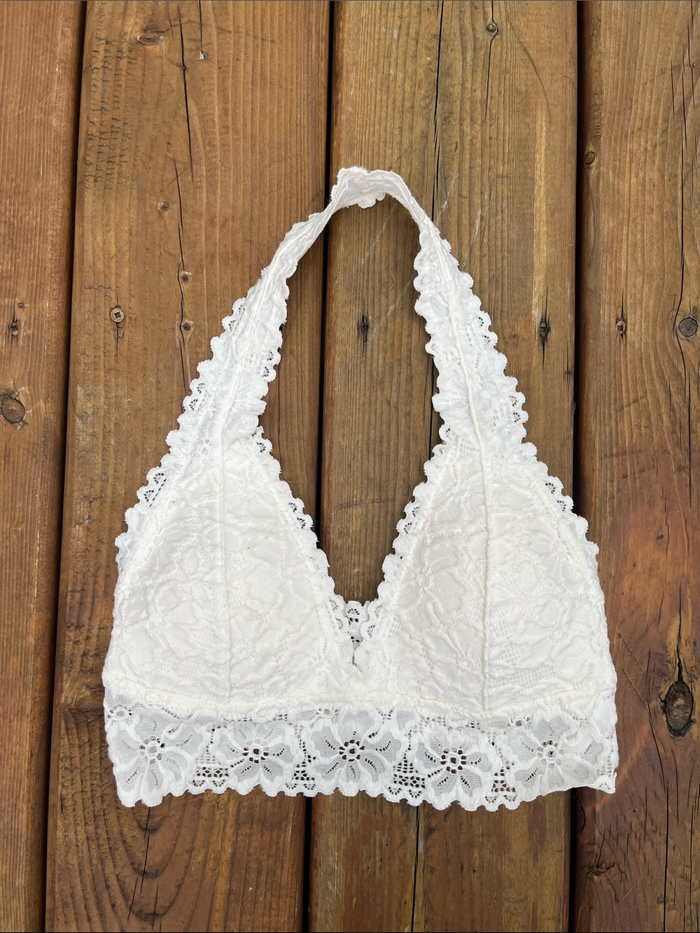 Live Love Dream white lace halter bralette